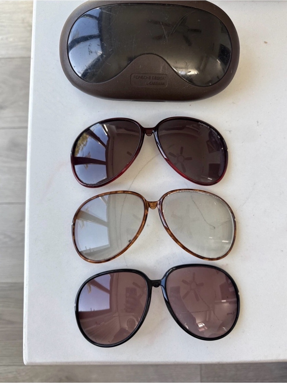 1980s Porsche Design Carrera Red, Tortoise & Black Aviators + Case